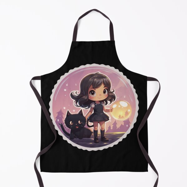 Item preview, cute girl with black cat in bubble fantasy world (black background) designed and sold by Tabuku.