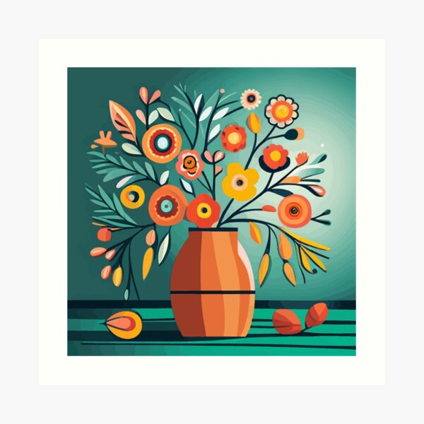 Peculiar Psychedelic Flowers in a Copper Vase Still Life Painting