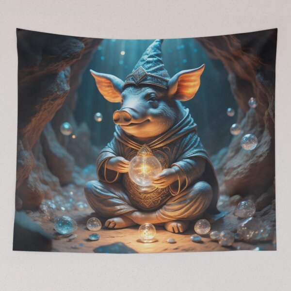 Item preview, Wizard Pig Holding Orb In Cave designed and sold by Ac3k.