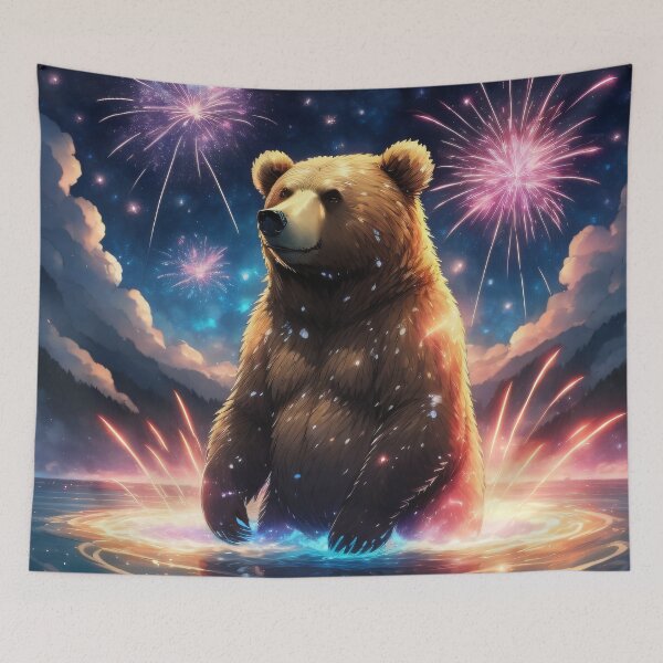 Item preview, Bear In River Watching Fireworks designed and sold by Ac3k.