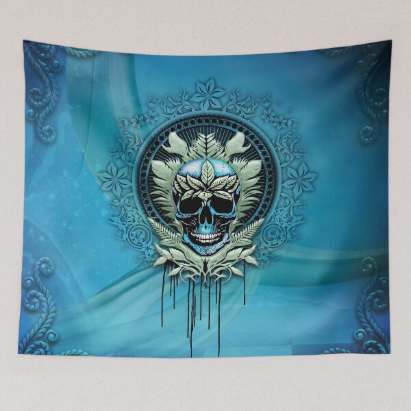 Item preview, Elegant decorative blue skull with leaves designed and sold by nicky2342.