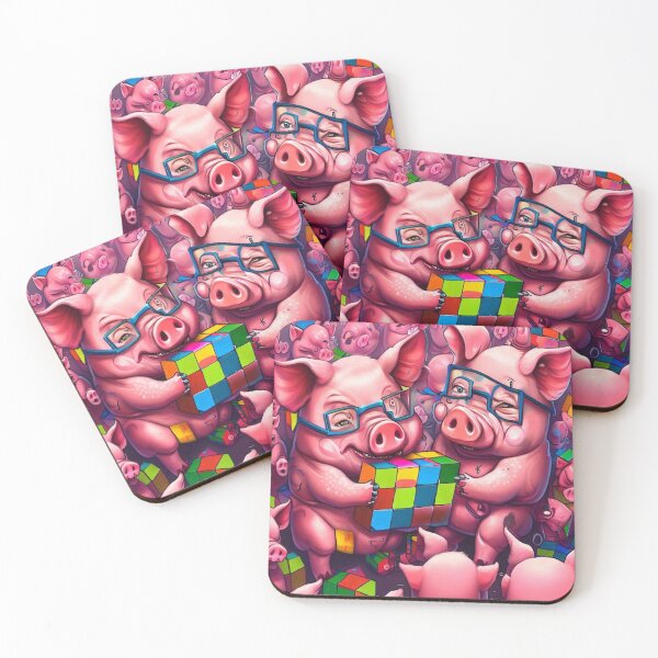 Item preview, Pink Tattooed Pigs in Glasses Tackle an Enchanting Rubik's Cube Challenge designed and sold by ZefbrixFastvale.