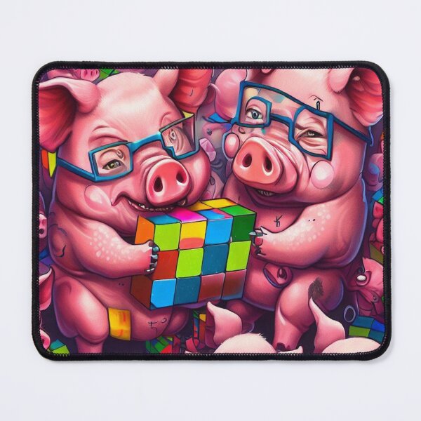 Item preview, Pink Tattooed Pigs in Glasses Tackle an Enchanting Rubik's Cube Challenge designed and sold by ZefbrixFastvale.