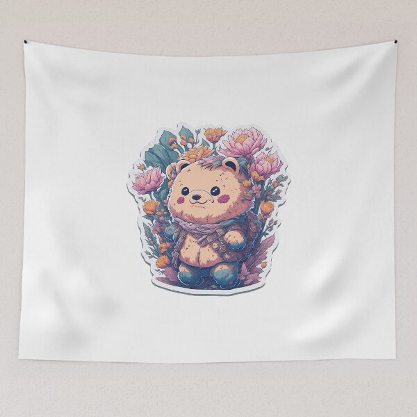 Item preview, Adorable baby bear among beautiful flowers designed and sold by Natcharee.