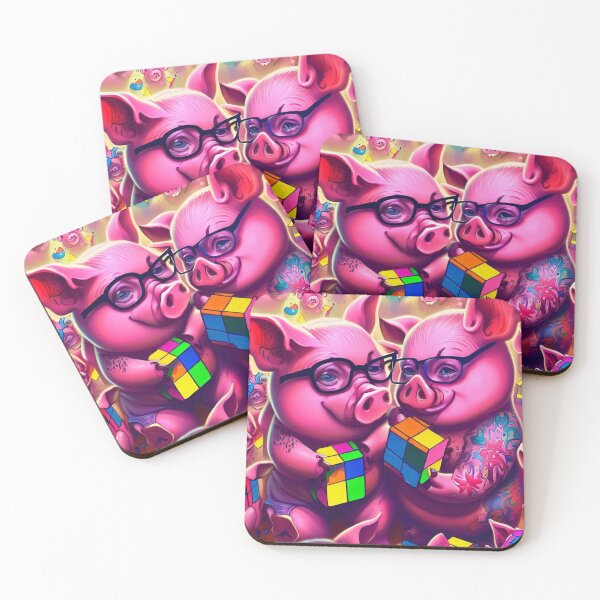 Item preview, Colorful Vision: Piggy Duo with Tattoos and Glasses Solving a Mystical Rubik's Cube designed and sold by ZefbrixFastvale.