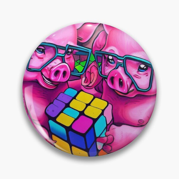 Item preview, Artistic Pigs: Pink Inked Swine in Glasses Engage in a Whimsical Rubik's Cube Play designed and sold by ZefbrixFastvale.