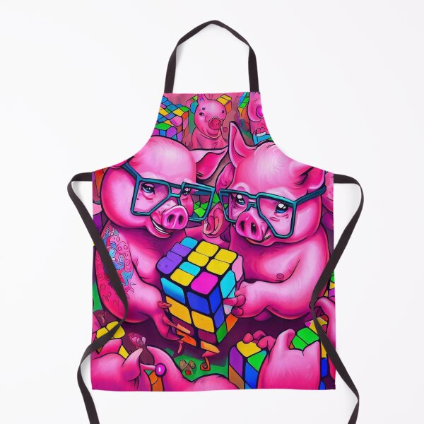 Item preview, Artistic Pigs: Pink Inked Swine in Glasses Engage in a Whimsical Rubik's Cube Play designed and sold by ZefbrixFastvale.