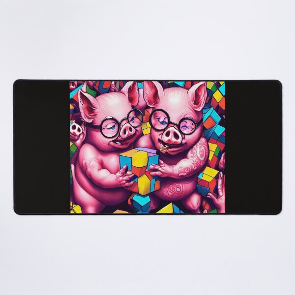 Item preview, Inked and Intelligent: Pink Piglets with Glasses Conquer a Fantastical Rubik's Cube designed and sold by ZefbrixFastvale.