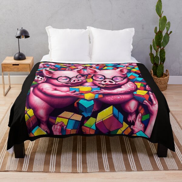 Item preview, Inked and Intelligent: Pink Piglets with Glasses Conquer a Fantastical Rubik's Cube designed and sold by ZefbrixFastvale.