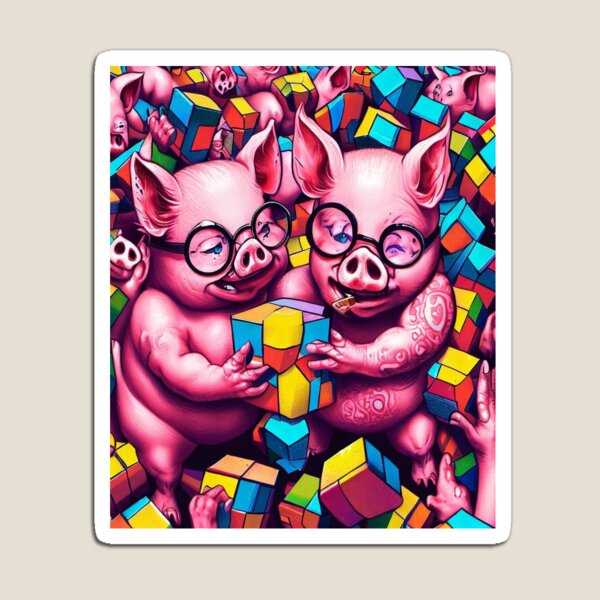 Item preview, Entintados e inteligentes: lechones rosas con gafas conquistan un fantástico cubo de Rubik designed and sold by ZefbrixFastvale.