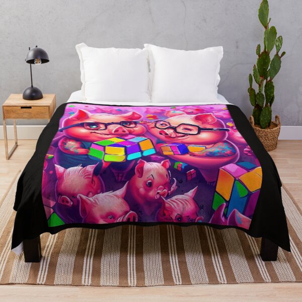 Item preview, Ethereal Puzzle Play: Tattooed Pink Pigs and Spectacled Adventure with a Rubik's Cube designed and sold by ZefbrixFastvale.