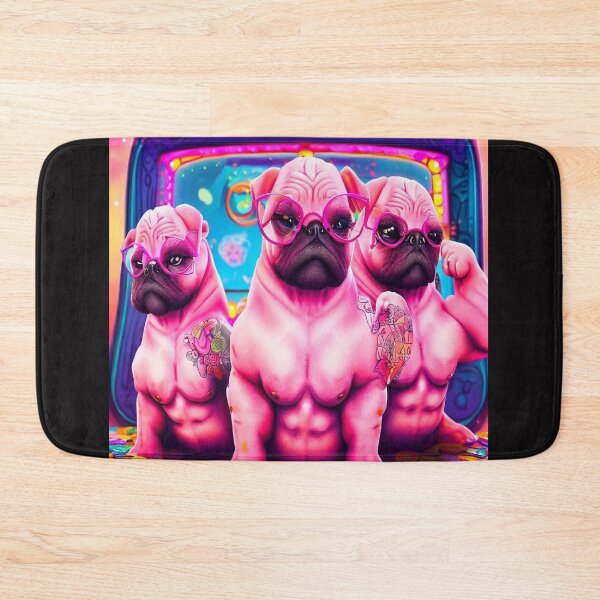 Item preview, Pink Tattooed Pug Trio Dives into Virtual Worlds Amidst a Sea of Colorful Game Coins designed and sold by OdielleRbeam.