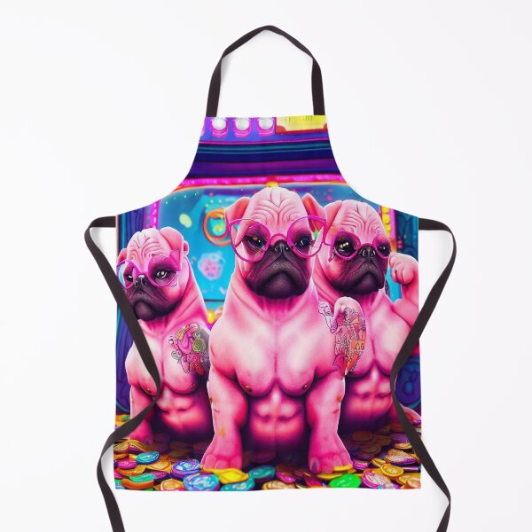 Item preview, Pink Tattooed Pug Trio Dives into Virtual Worlds Amidst a Sea of Colorful Game Coins designed and sold by OdielleRbeam.