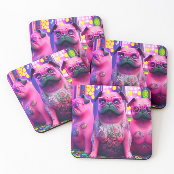 Item preview, Whimsical Gaming Frenzy: Three Pink Pugs with Tattoos Engage with Virtual Delights designed and sold by OdielleRbeam.