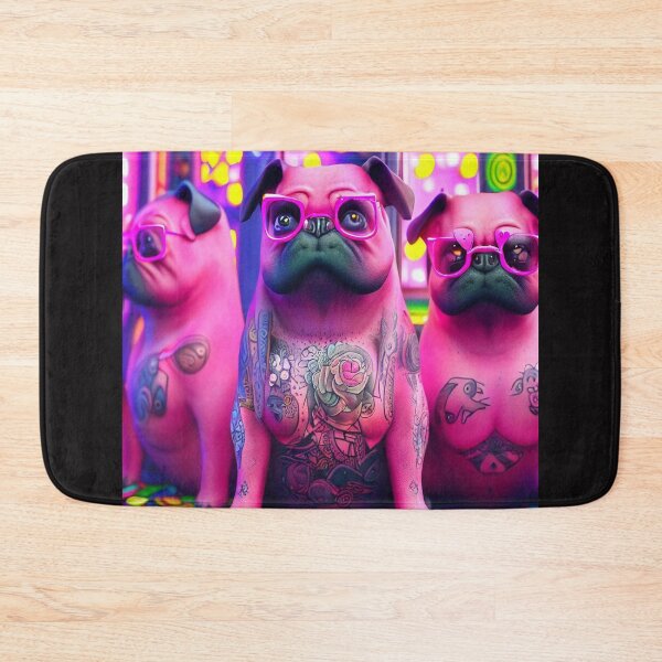 Item preview, Whimsical Gaming Frenzy: Three Pink Pugs with Tattoos Engage with Virtual Delights designed and sold by OdielleRbeam.