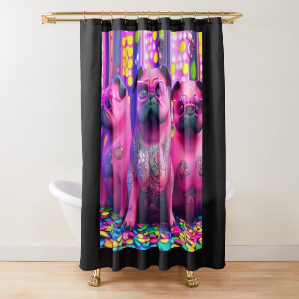 Item preview, Whimsical Gaming Frenzy: Three Pink Pugs with Tattoos Engage with Virtual Delights designed and sold by OdielleRbeam.