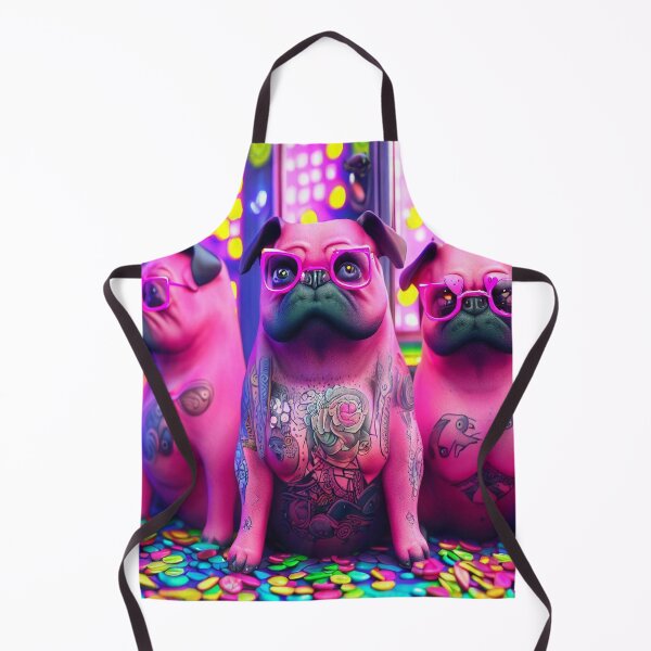 Item preview, Whimsical Gaming Frenzy: Three Pink Pugs with Tattoos Engage with Virtual Delights designed and sold by OdielleRbeam.