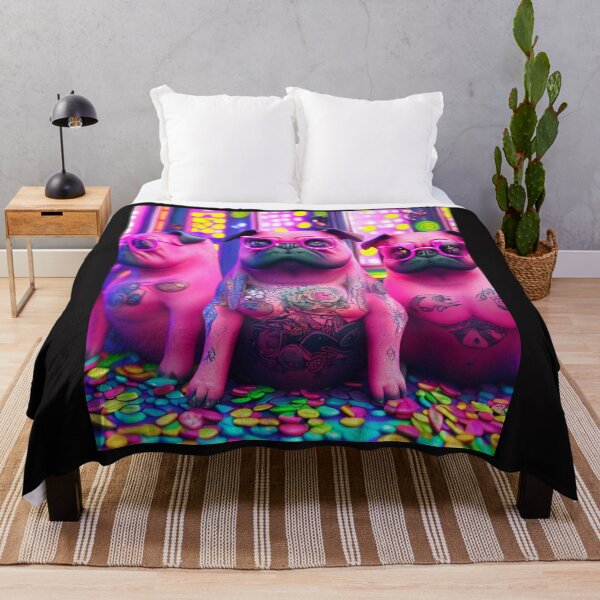 Item preview, Whimsical Gaming Frenzy: Three Pink Pugs with Tattoos Engage with Virtual Delights designed and sold by OdielleRbeam.
