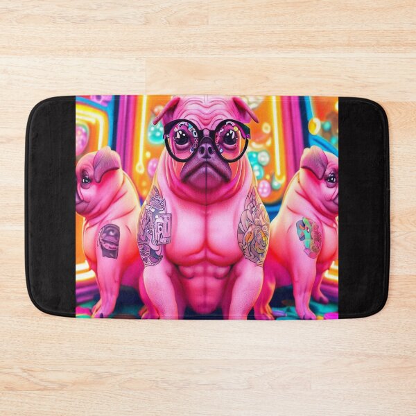 Item preview, Playful Pug Adventure: Inked Pink Trio Explores Digital Realms Amid Rainbow Tokens designed and sold by OdielleRbeam.