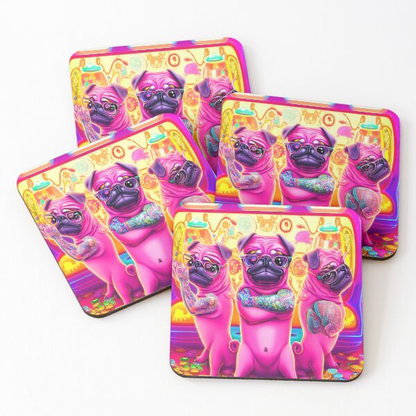 Item preview, Inked and Immersed: Pink Pug Trio Engages in Gaming Bliss Surrounded by Rich Tokens designed and sold by OdielleRbeam.