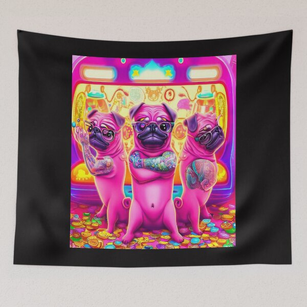 Item preview, Inked and Immersed: Pink Pug Trio Engages in Gaming Bliss Surrounded by Rich Tokens designed and sold by OdielleRbeam.