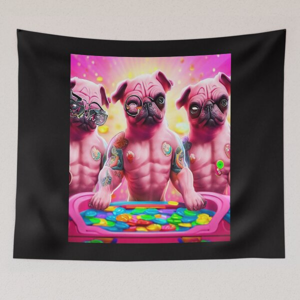Item preview, Pug-Powered Pixels: Colorful Tattooed Pugs Embark on a Coin-Filled Gaming Extravaganza designed and sold by OdielleRbeam.