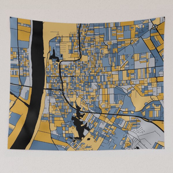 Aperçu de l'œuvre Modèle de carte de Baton Rouge en bleu et or créée et vendue par PatternMaps.