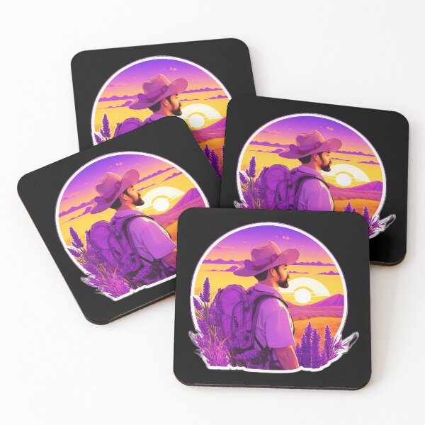 Item preview, Explorer Watching Retro Sunset over Lavender Field designed and sold by Ridiculam Toga.