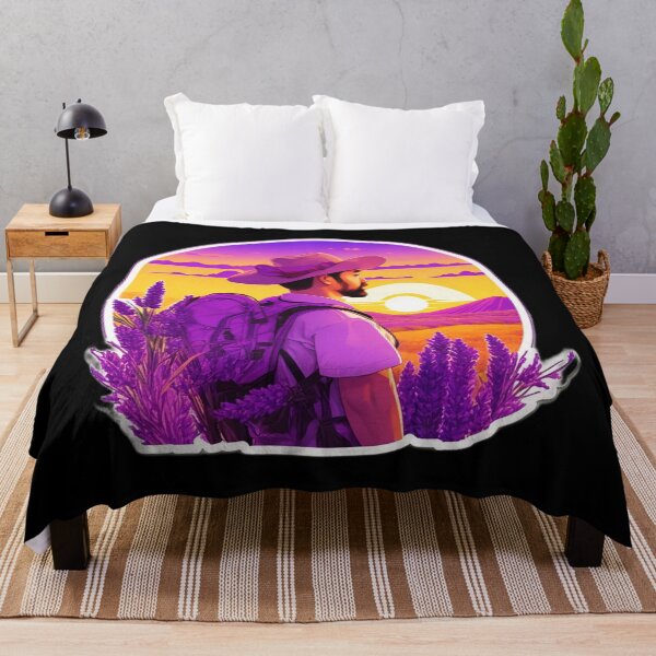 Item preview, Explorer Watching Retro Sunset over Lavender Field designed and sold by Ridiculam Toga.