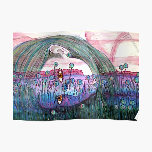 Girl in a Field of Blue Flowers- Drawing Poster