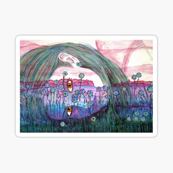 Girl in a Field of Blue Flowers- Drawing Sticker