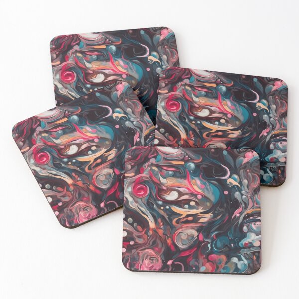 Item preview, "Liquid Dreams: Intricate Figures Amidst Dark Teal and Pink Swirls" designed and sold by WhiteWolfe0127.