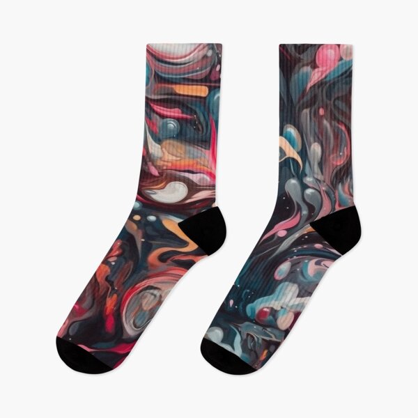 Item preview, "Liquid Dreams: Intricate Figures Amidst Dark Teal and Pink Swirls" designed and sold by WhiteWolfe0127.