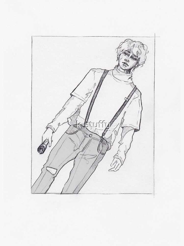 BTS Suga colored pencil drawing, BTS fan art Water Bottle