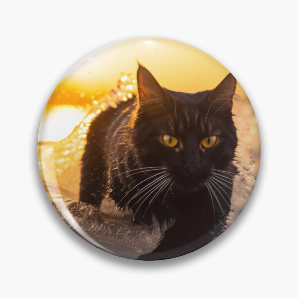 Artikelvorschau, Katzenfotografie - gatto! 01 – schwarze Katze beim Surfen bei Sonnenuntergang entworfen und verkauft von LiveForever.