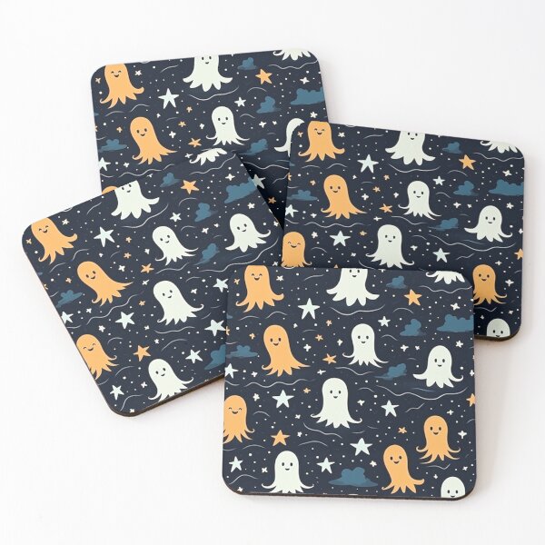 Item preview, Cute smiling ghosts in the halloween night sky  designed and sold by NikkofTime.