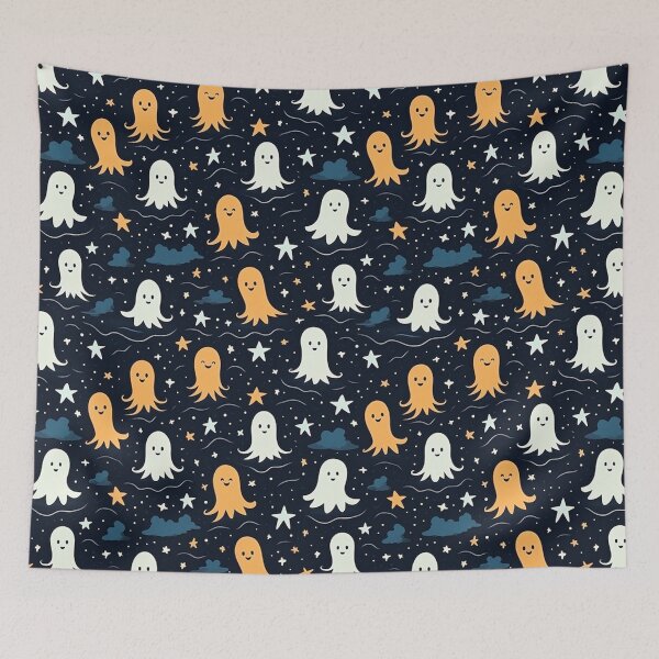 Item preview, Cute smiling ghosts in the halloween night sky  designed and sold by NikkofTime.