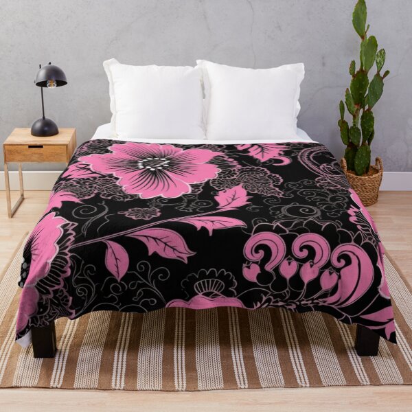 Artikelvorschau, Buntes Fantasiemuster pink schwarz Blüten Spitze Ornamente entworfen und verkauft von G-M-Designs.
