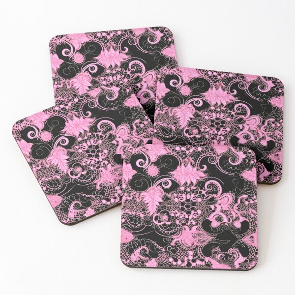 Item preview, Colorful fantasy pattern pink black flowers lace ornaments designed and sold by G-M-Designs.