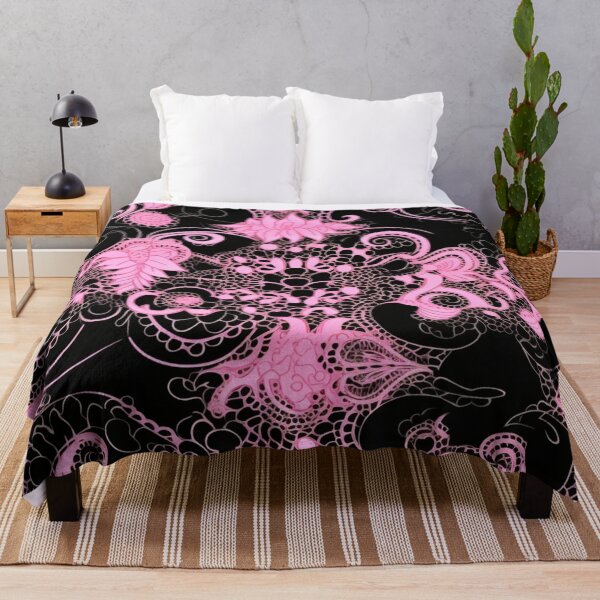 Item preview, Colorful fantasy pattern pink black flowers lace ornaments designed and sold by G-M-Designs.