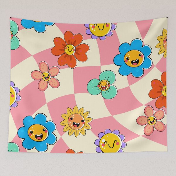 Item preview, Retro Pink Funky Smiley Flower designed and sold by MaiZephyr.