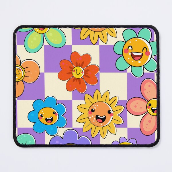 Item preview, Purple Plaid Hippie Floral Smiley designed and sold by MaiZephyr.
