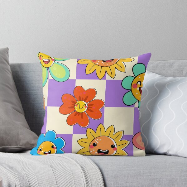 Item preview, Purple Plaid Hippie Floral Smiley designed and sold by MaiZephyr.