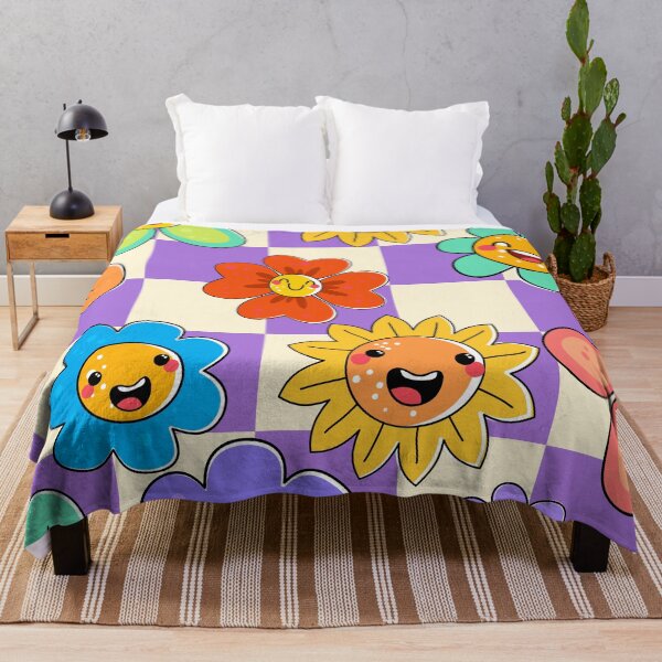 Item preview, Purple Plaid Hippie Floral Smiley designed and sold by MaiZephyr.