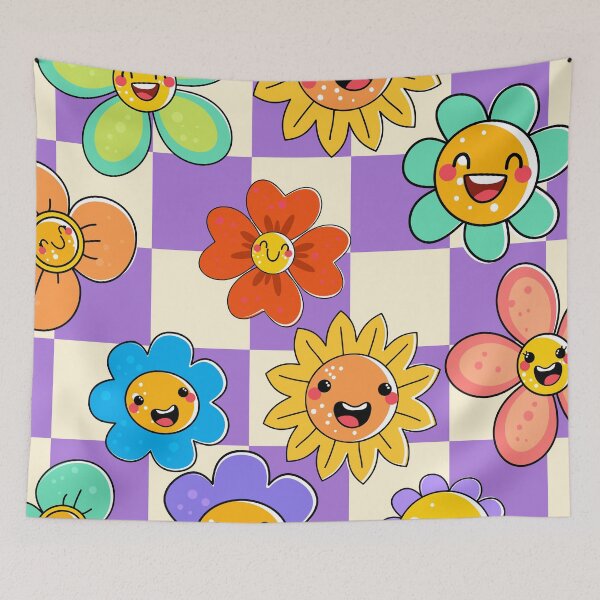 Item preview, Purple Plaid Hippie Floral Smiley designed and sold by MaiZephyr.