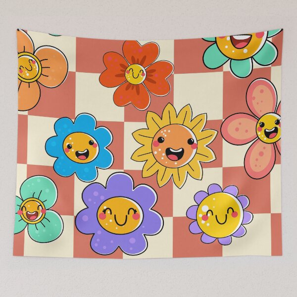 Item preview, Trippy Terracotta Plaid Smiley Floral  designed and sold by MaiZephyr.