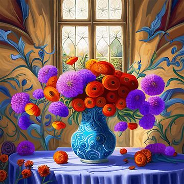 Peculiar Psychedelic Flowers in a Copper Vase Still Life Painting