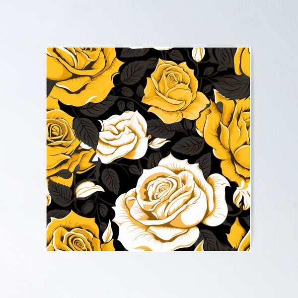 Item preview, Colorful fantasy pattern yellow beige gray black ornaments roses designed and sold by G-M-Designs.