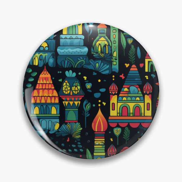 Artikelvorschau, Buntes Fantasiemuster orange blau rot grün türkis gelb Ornamente Häuser Burgen entworfen und verkauft von G-M-Designs.