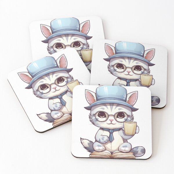 Item preview, Cute Kawaii Cat Drink Coffe and Reading Book designed and sold by quotopia.